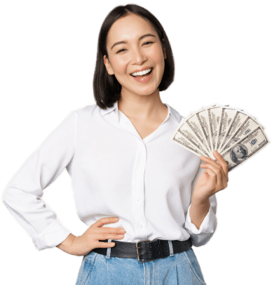 Smiling woman with money on hand